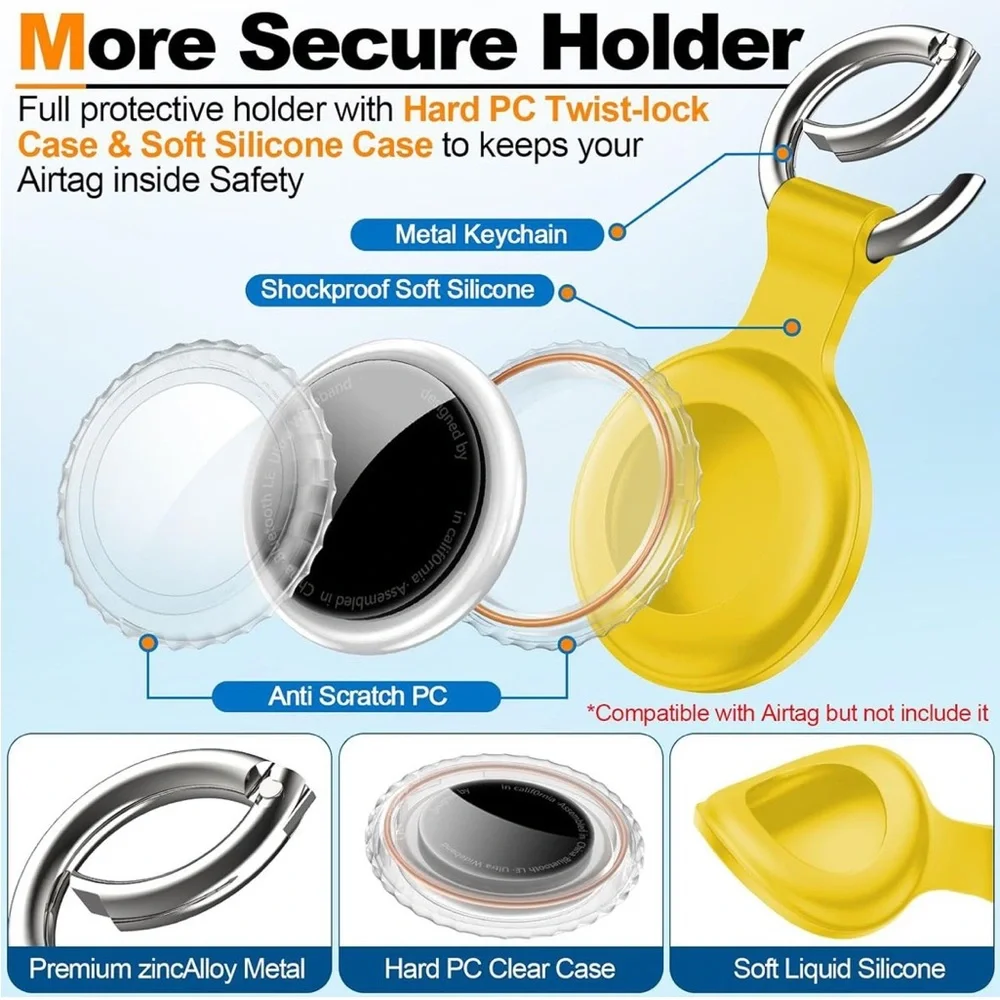 4 Pack AirTag Holder Keychain Waterproof Silicone Case NEW